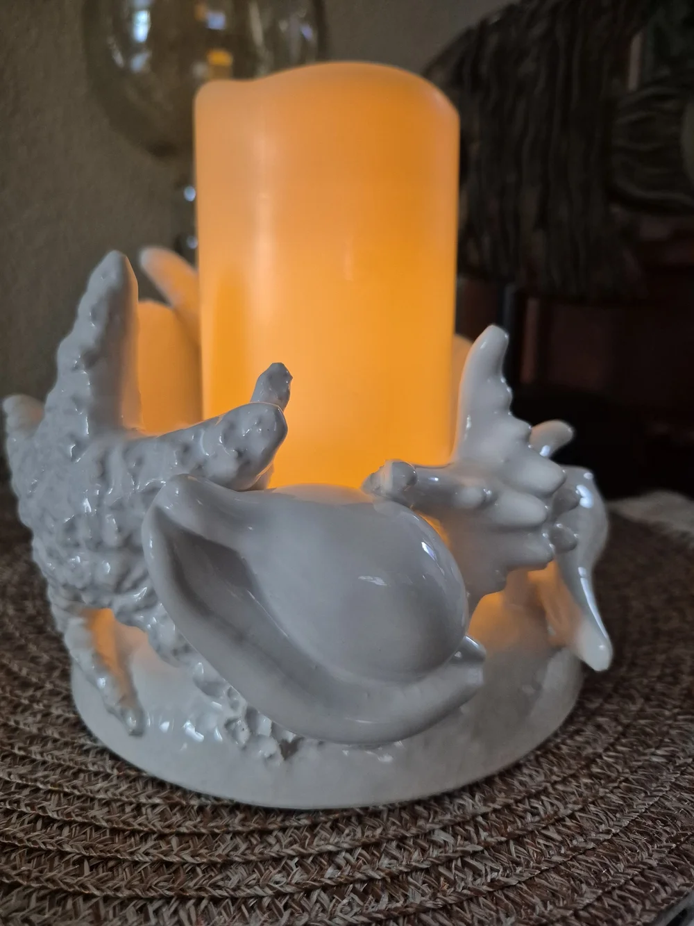 I Borbone Capodimonte White Ceramic Seashell Candle Holder